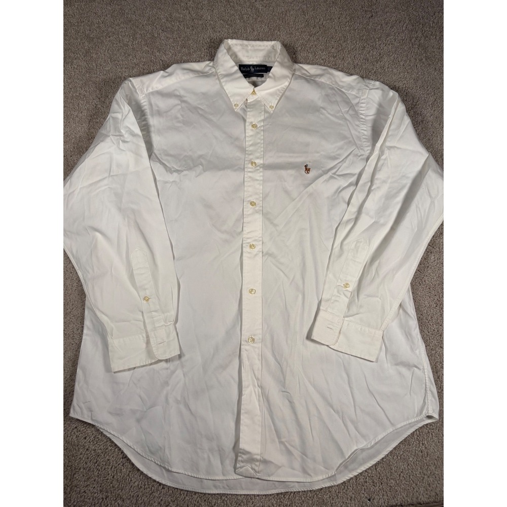 Ralph Lauren Yarmouth White Pinpoint Oxford Shirt Mens 17-34 Long Sleeve Pony